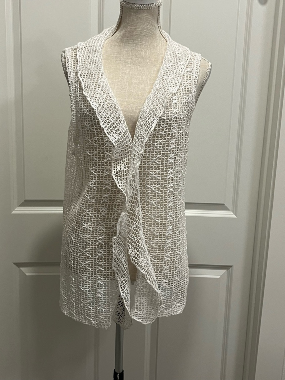 Crochet Vest Open Cardigan Size Medium Prairie Cottage Core Granny Farmhouse